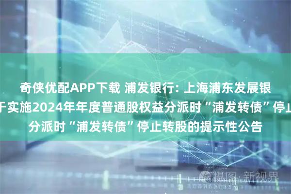奇侠优配APP下载 浦发银行: 上海浦东发展银行股份有限公司关于实施2024年年度普通股权益分派时“浦发转债”停止转股的提示性公告